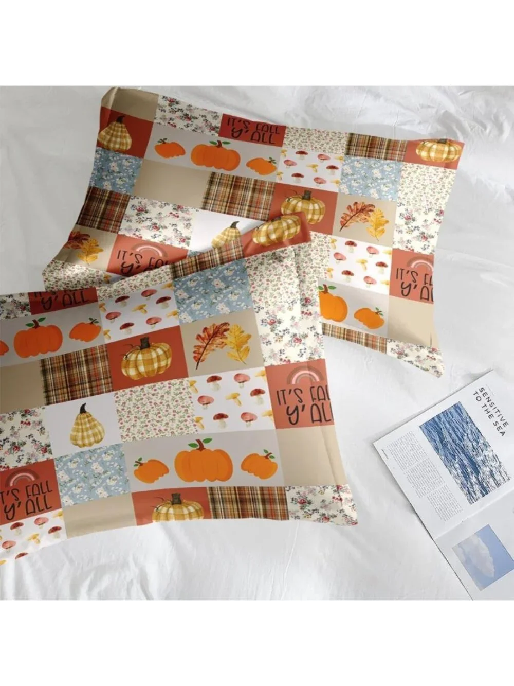 Cozy Pumpkin Queen Comforter Set with Sheets - 7 Piece Fall Bedding Collection